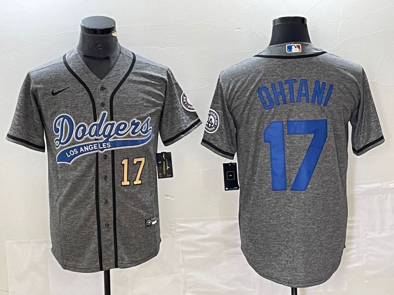 Men Los Angeles Dodgers 17 Ohtani Grey Nike Game MLB Jersey style 6